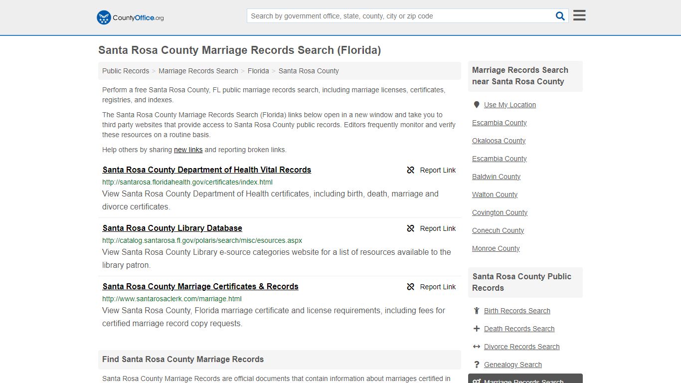 Santa Rosa County Marriage Records Search (Florida)