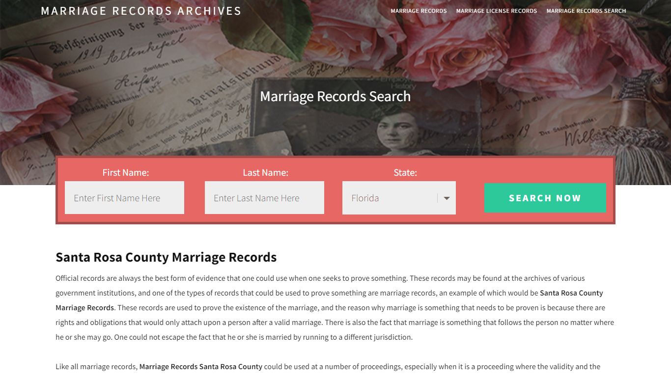 Santa Rosa County Marriage Records | Enter Name and Search