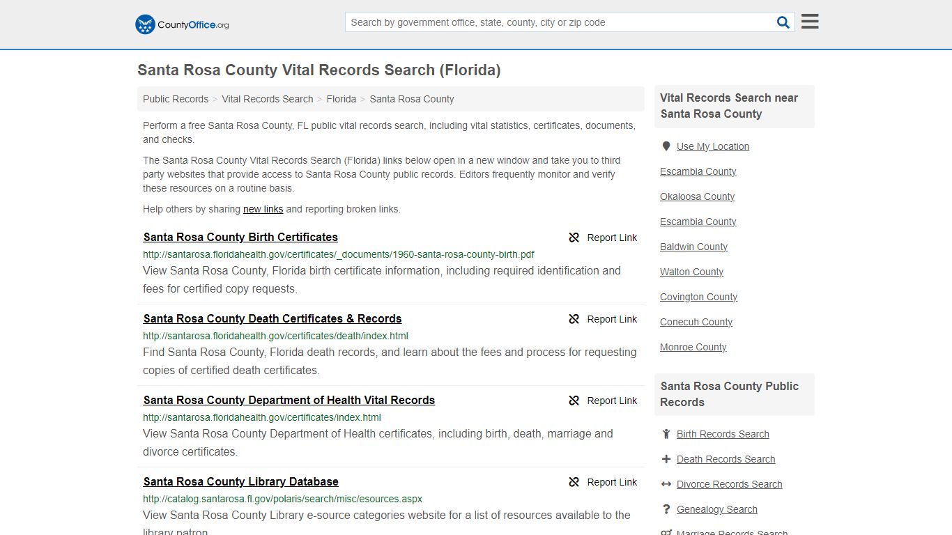 Vital Records Search - Santa Rosa County, FL (Birth, Death, Marriage ...